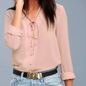 Lulus Pink Blush Neck Tie Button-Down Top